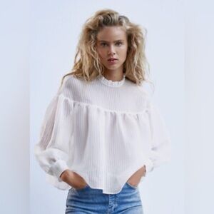 NEW Zara Organza Sheer Tie Back Blouse NWOT
